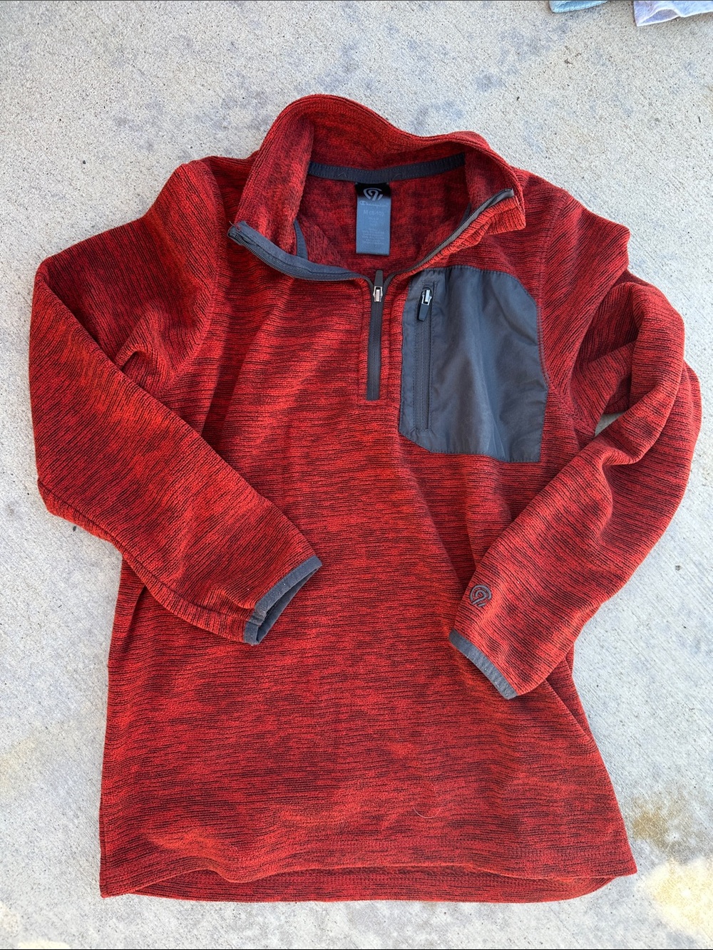 Boys Champion Red Quarter-Zip Pullover with Contrast Chest Pocket